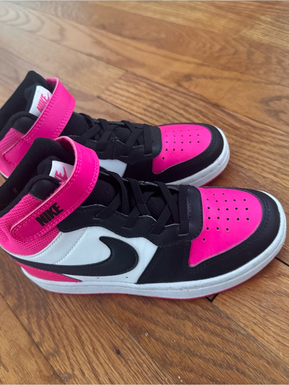 Nike Kids High-Top Sneakers in Black, White & Hot Pink
